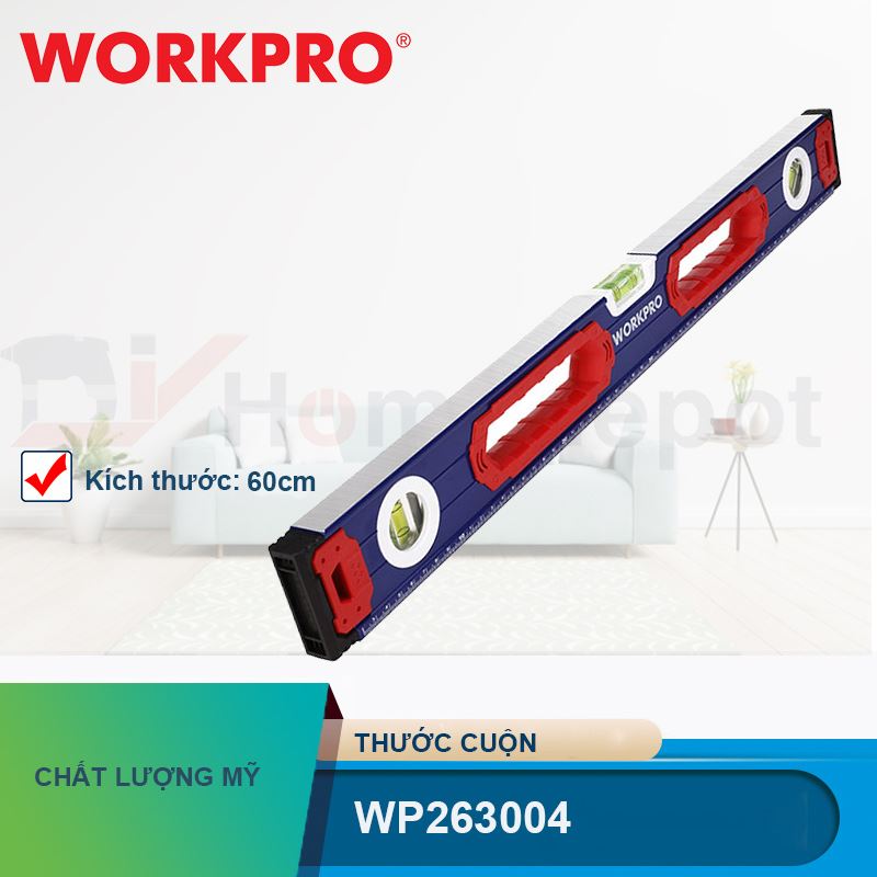 Thước thủy có từ tính bằng nhôm dạng hộp 600mm Workpro - WP262014