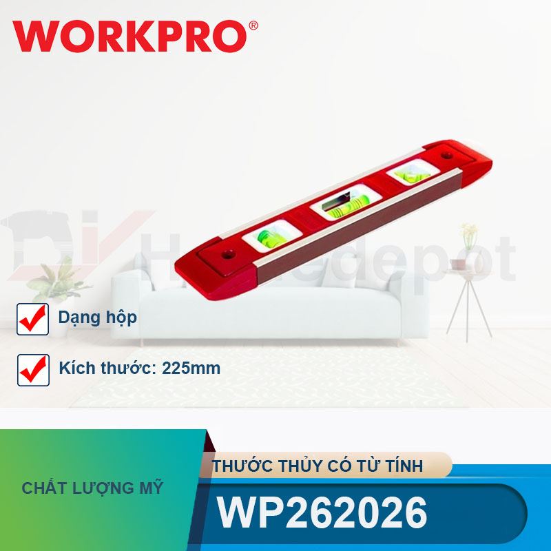 Thước thủy có từ tính, dạng hộp, kích thước 225mm (9 inches) Workpro - WP262026