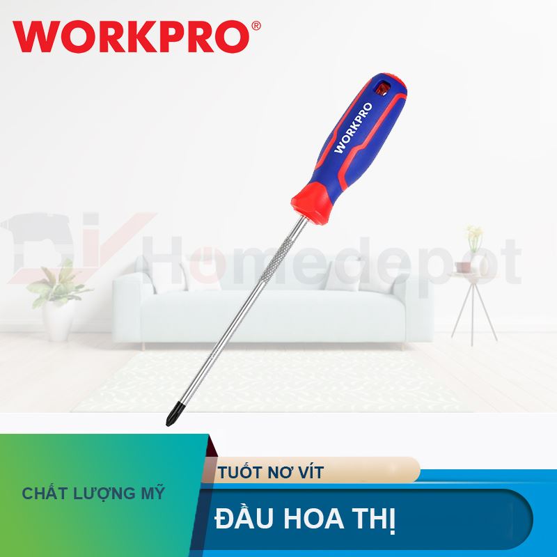 Tua vít đầu hoa thị, tay cầm bọc nhựa cao su 3 màu, chống trơn trượt Workpro