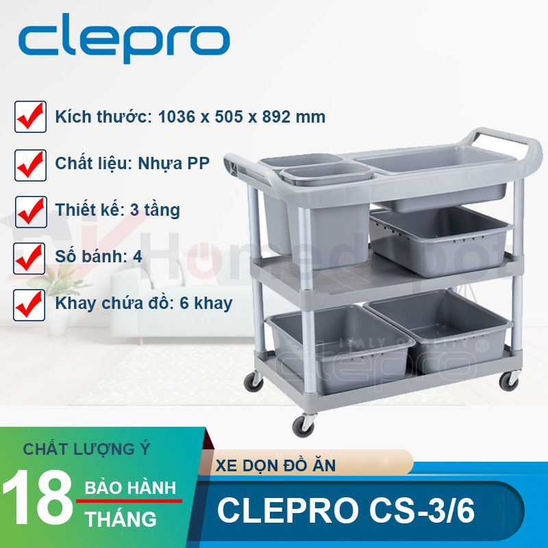 Xe đẩy dọn đồ ăn CLEPRO CS-3/6