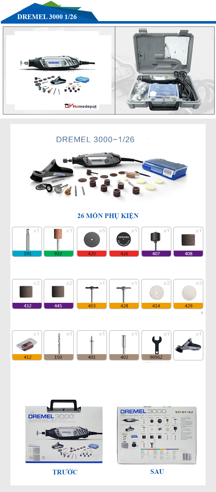 Bộ dụng cụ đa năng Dremel 3000 1/26